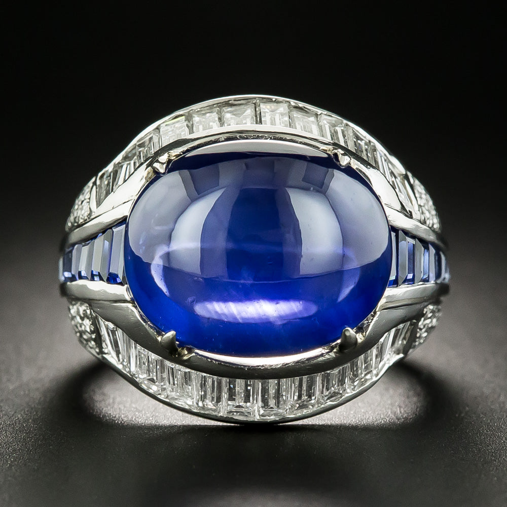 11.80 Carat Cabochon Sapphire  Diamond Ring - GIA - 2