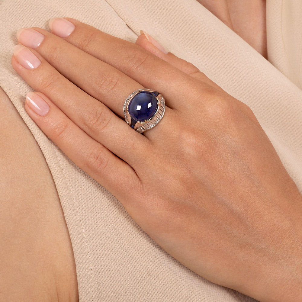 11.80 Carat Cabochon Sapphire  Diamond Ring - GIA - 5