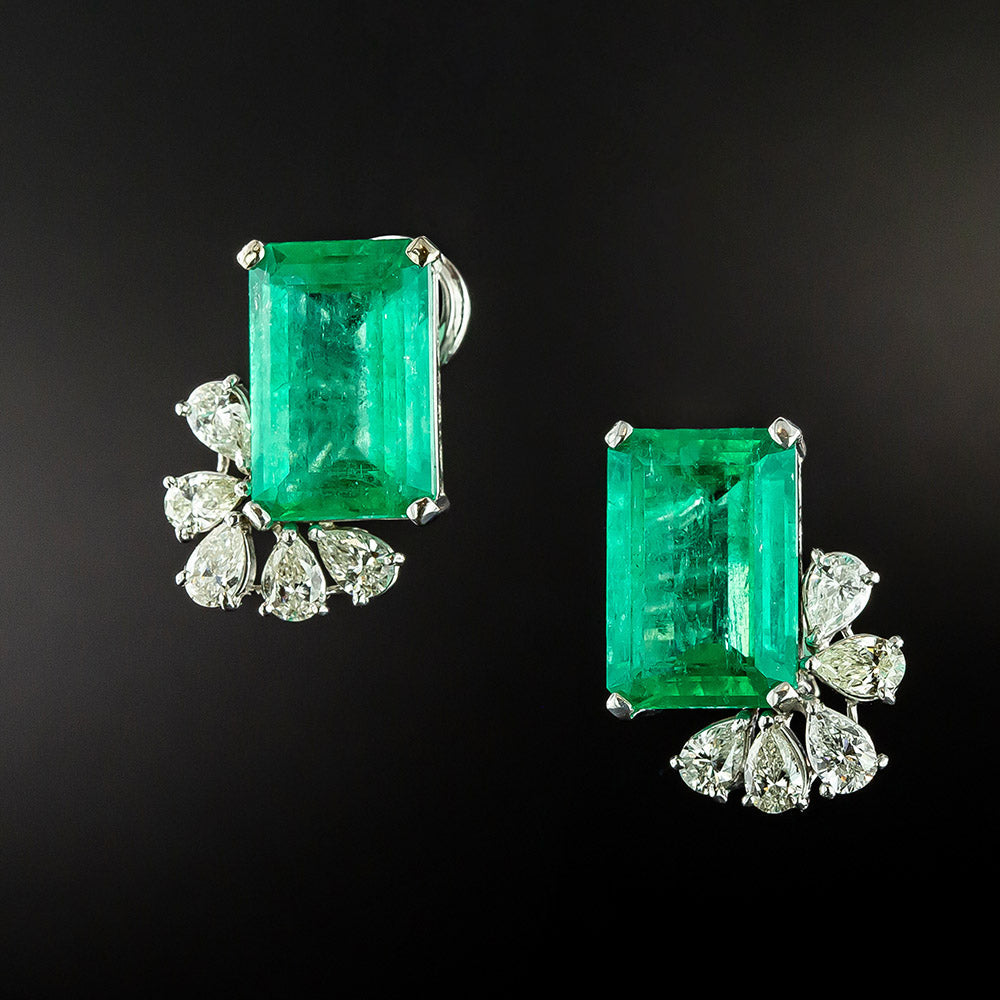 18.14 Carat Colombian Emerald and Diamond Earrings - AGL - 2