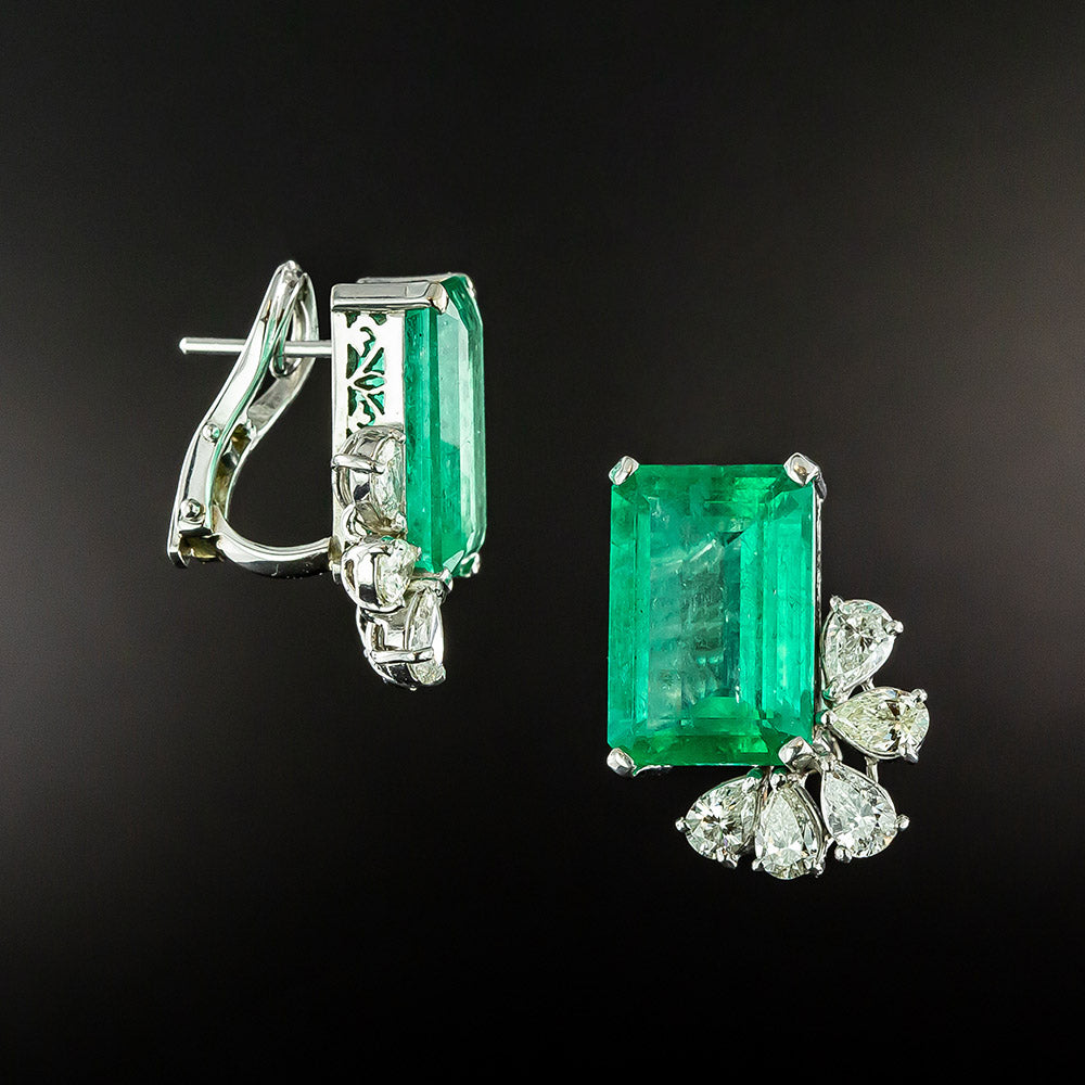 18.14 Carat Colombian Emerald and Diamond Earrings - AGL - 3