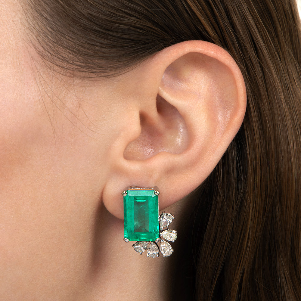 18.14 Carat Colombian Emerald and Diamond Earrings - AGL - 4