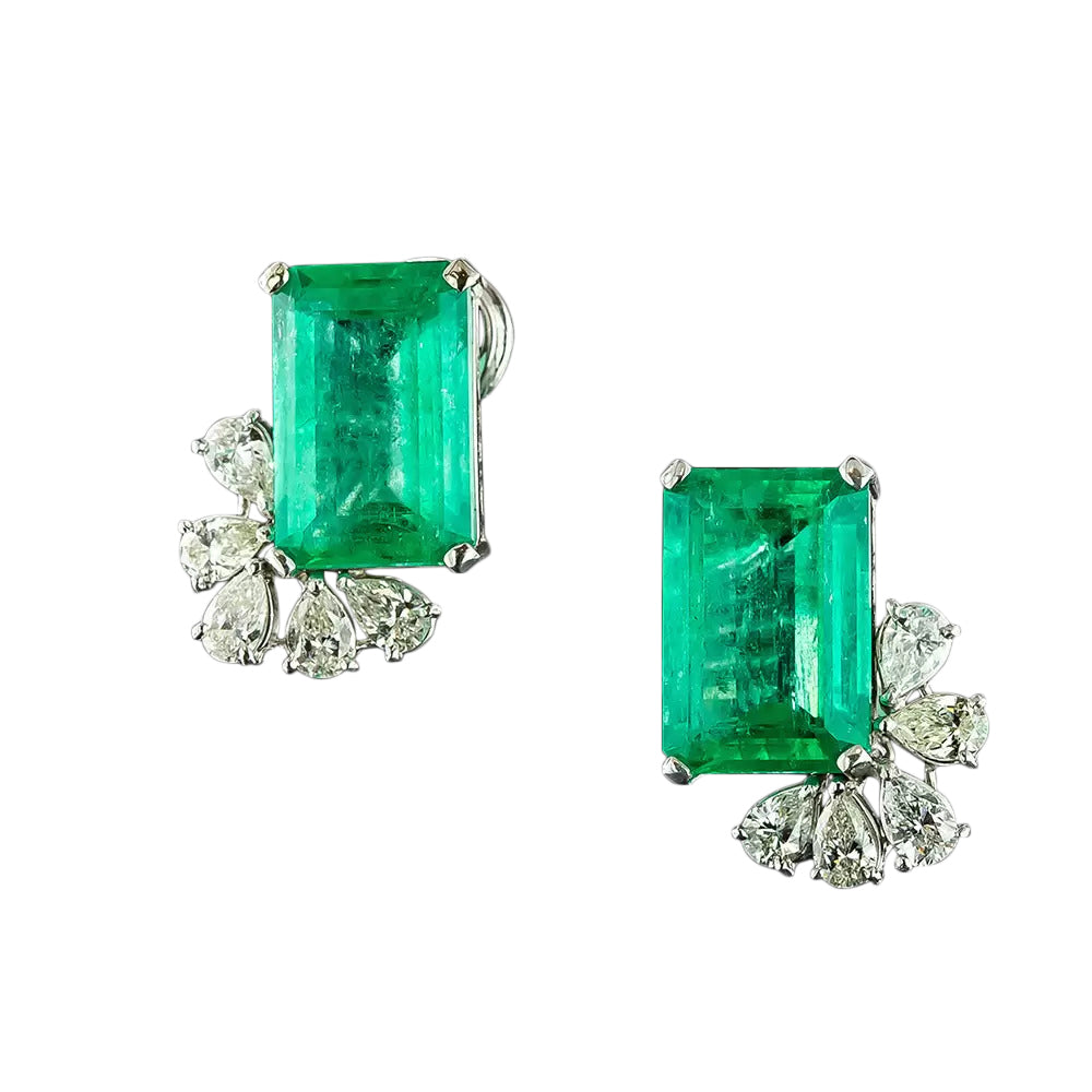 18.14 Carat Colombian Emerald and Diamond Earrings - AGL - 4