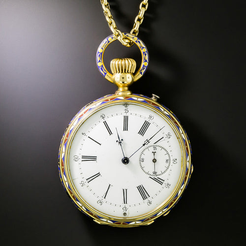 18K Antique Cherubic Enamel Pendant Watch - 7