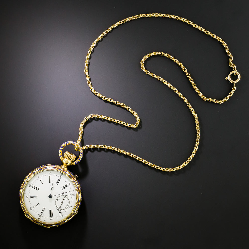 18K Antique Cherubic Enamel Pendant Watch - 8