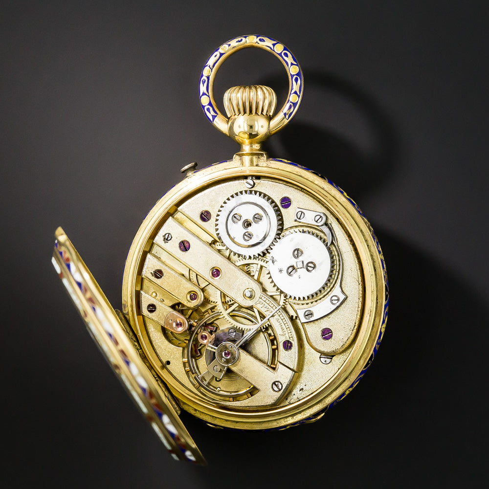 18K Antique Cherubic Enamel Pendant Watch - 9
