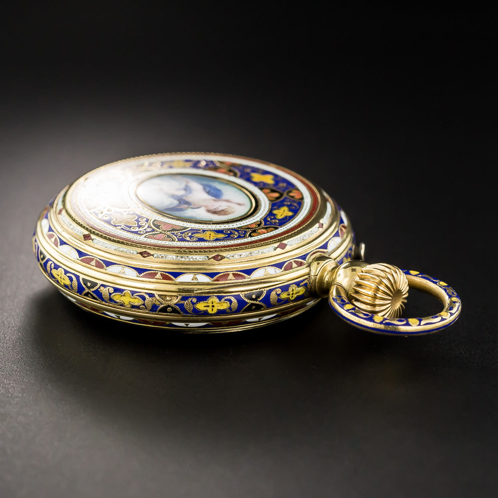 18K Antique Cherubic Enamel Pendant Watch - 10