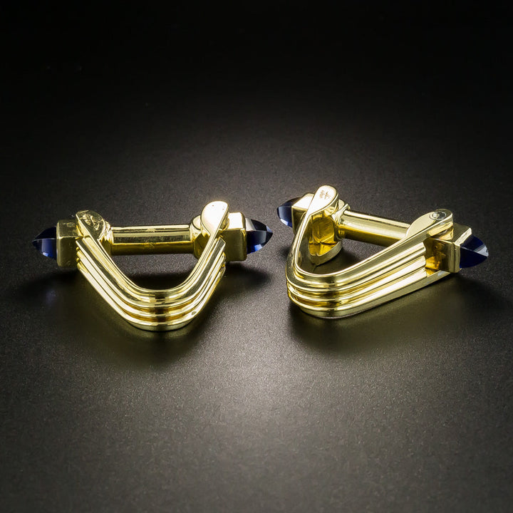 18K Cabochon Sapphire Stirrup Cuff Links