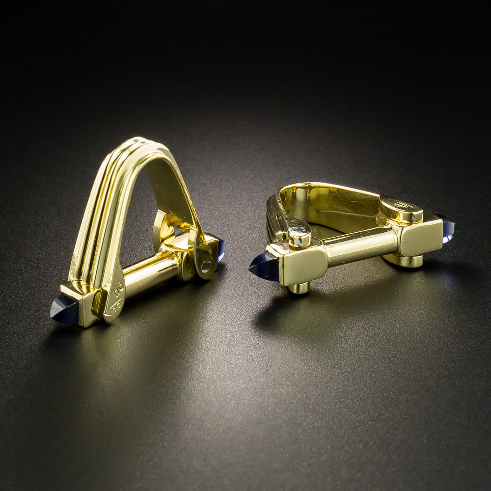 18K Cabochon Sapphire Stirrup Cuff Links - 2