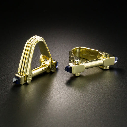 18K Cabochon Sapphire Stirrup Cuff Links - 2