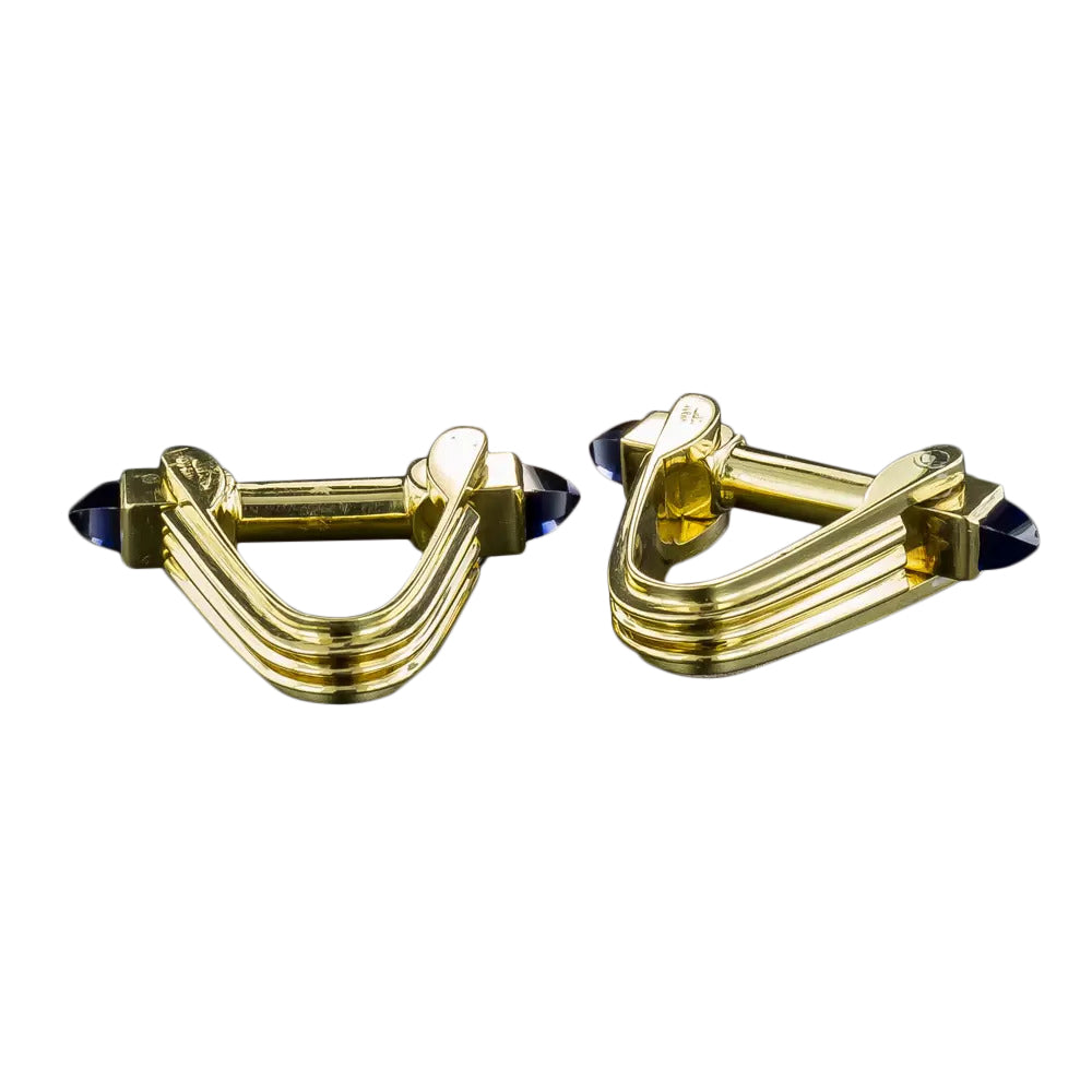 18K Cabochon Sapphire Stirrup Cuff Links - 3