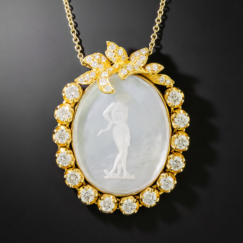 Mother-of-Pearl Cameo and Diamond Pendant - 3
