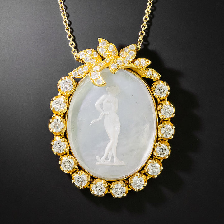 Mother-of-Pearl Cameo and Diamond Pendant