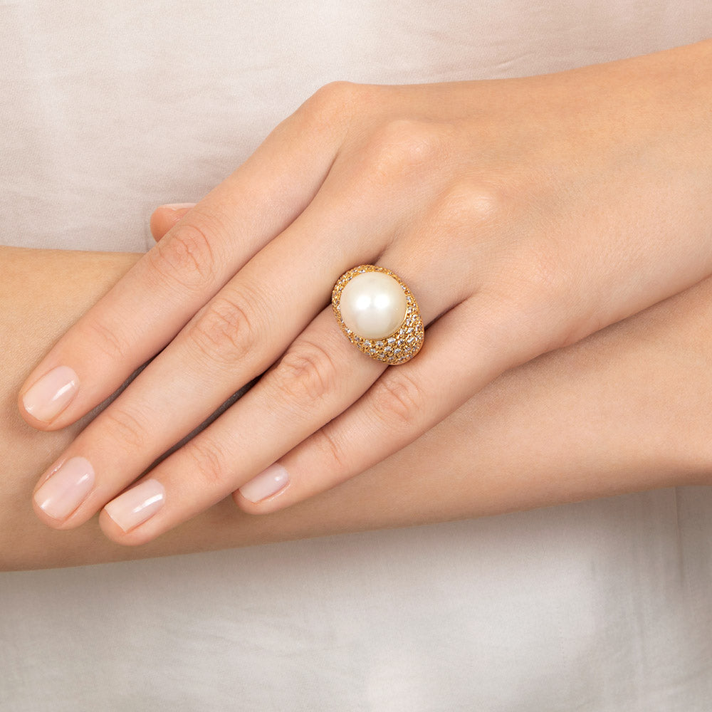 South Sea Pearl and Pavé Diamond Ring - 5