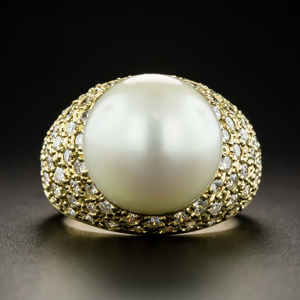 South Sea Pearl and Pavé Diamond Ring - 2