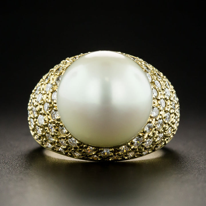 South Sea Pearl and Pavé Diamond Ring