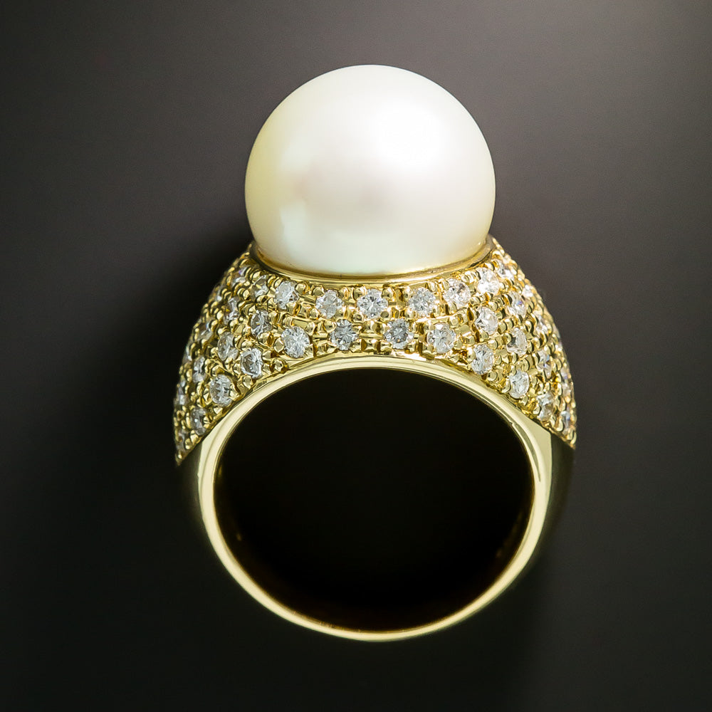 South Sea Pearl and Pavé Diamond Ring - 4