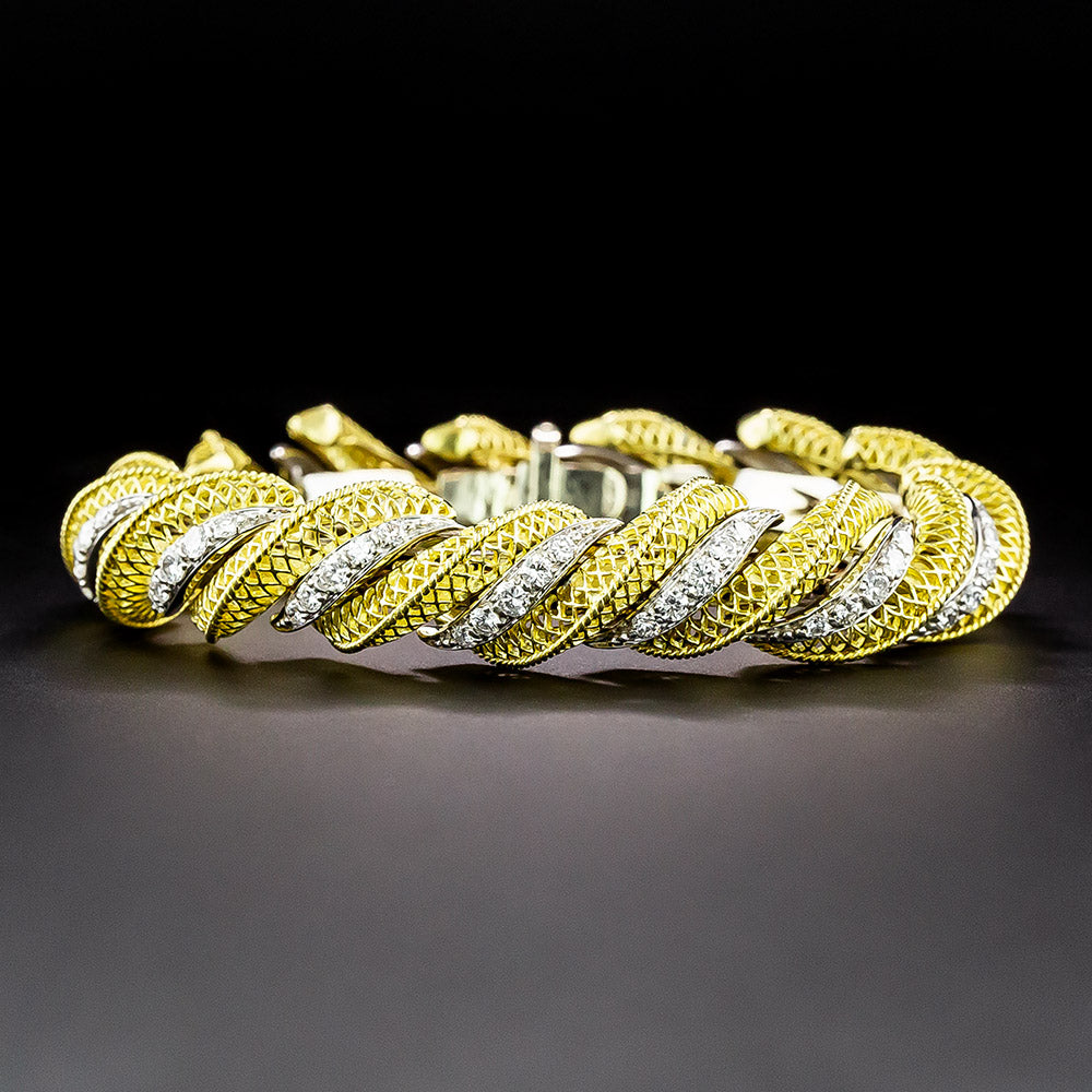 Two-Tone Macaroni Link Diamond Bracelet - 2