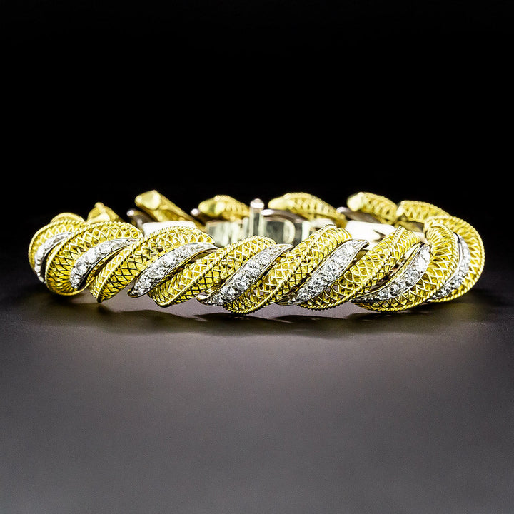 Two-Tone Macaroni Link Diamond Bracelet