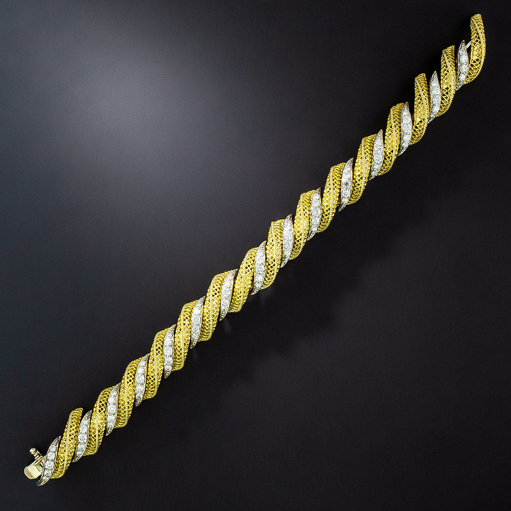 Two-Tone Macaroni Link Diamond Bracelet - 4