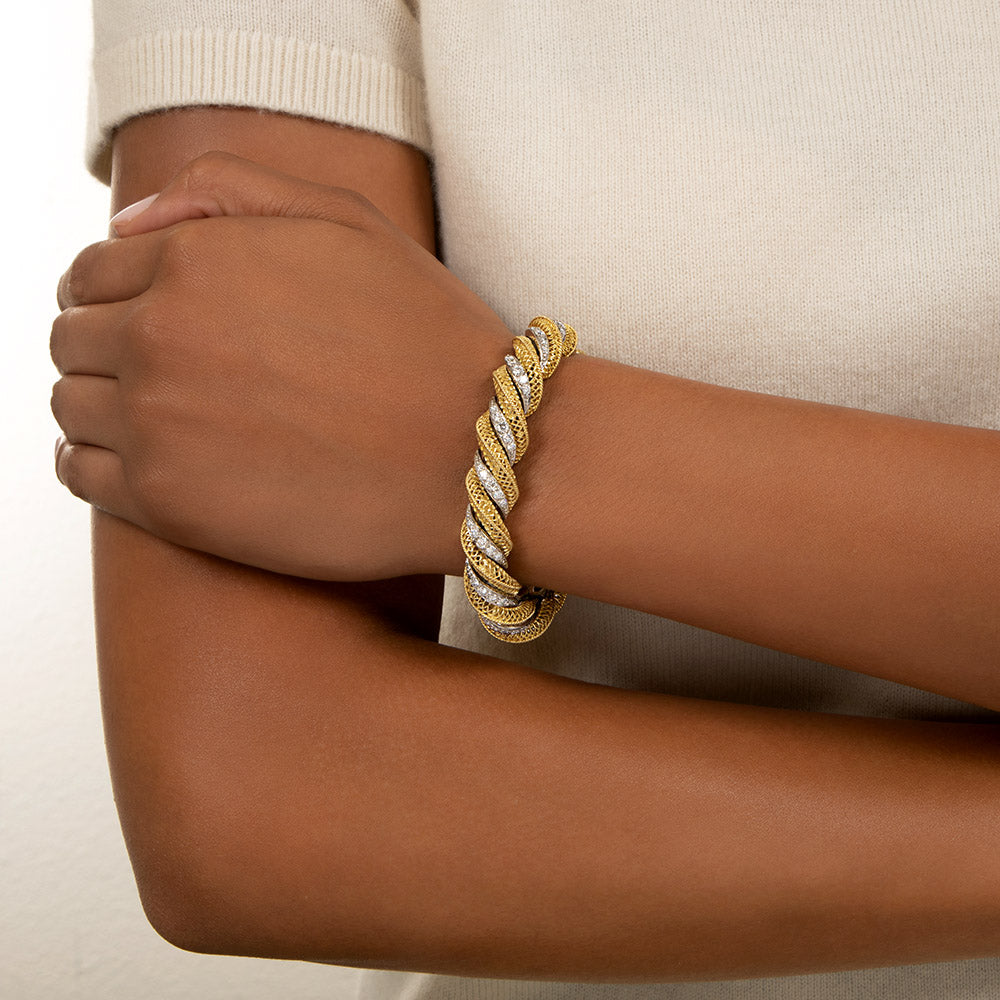 Two-Tone Macaroni Link Diamond Bracelet - 5
