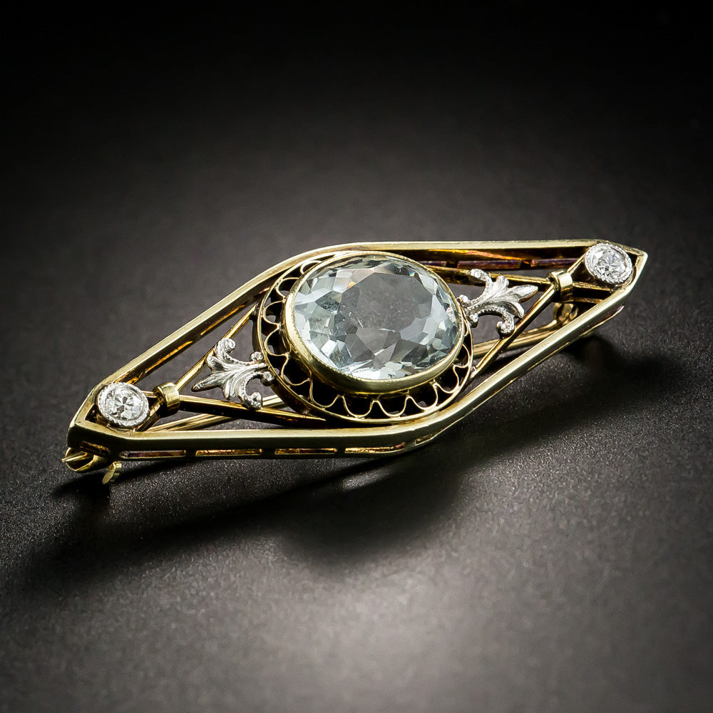 Antique Aquamarine and Diamond Brooch by Charles Keller - 3