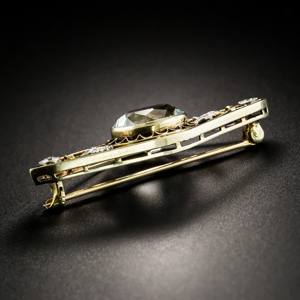 Antique Aquamarine and Diamond Brooch by Charles Keller - 4