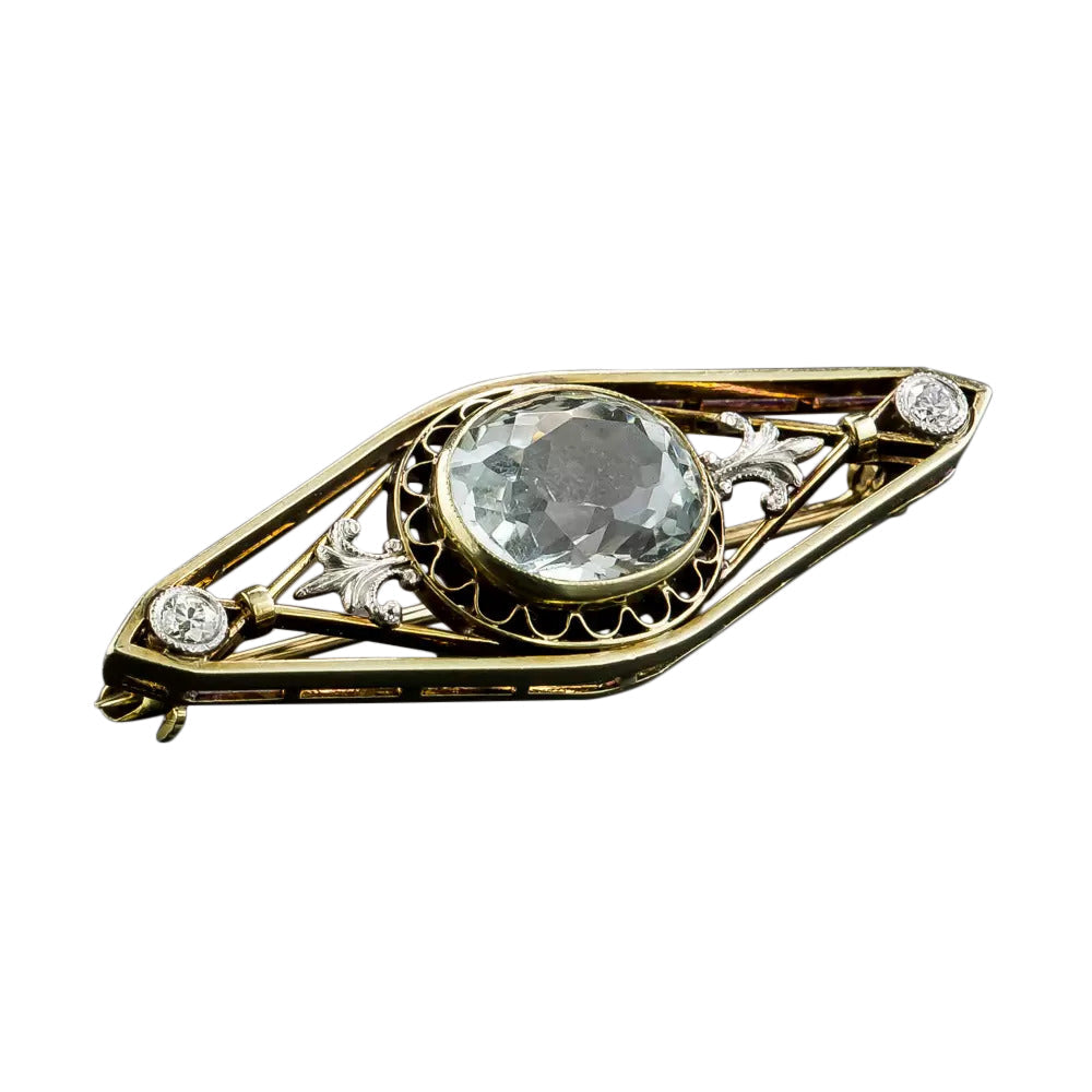 Antique Aquamarine and Diamond Brooch by Charles Keller - 6