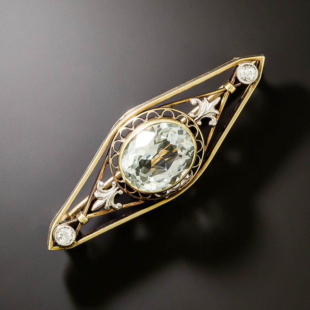 Antique Aquamarine and Diamond Brooch by Charles Keller - 1