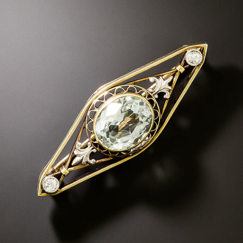 Antique Aquamarine and Diamond Brooch by Charles Keller - 1