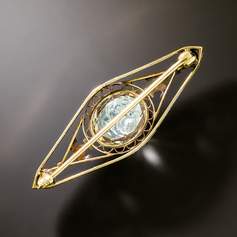 Antique Aquamarine and Diamond Brooch by Charles Keller - 2