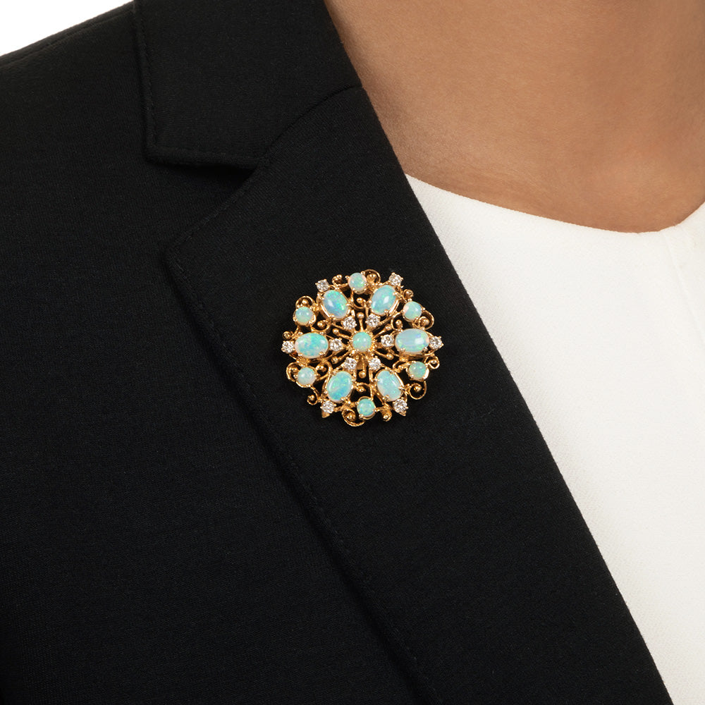 Victorian Revival Opal and Diamond Pendant/Brooch - 5