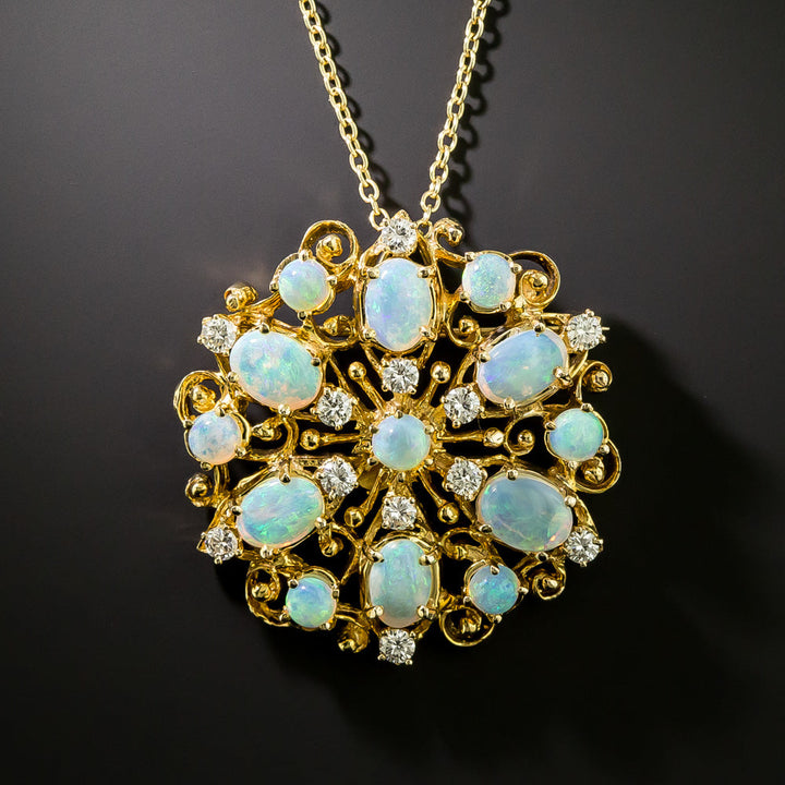 Victorian Revival Opal and Diamond Pendant/Brooch