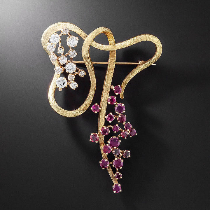 1960s Free-form Ruby and Diamond Brooch