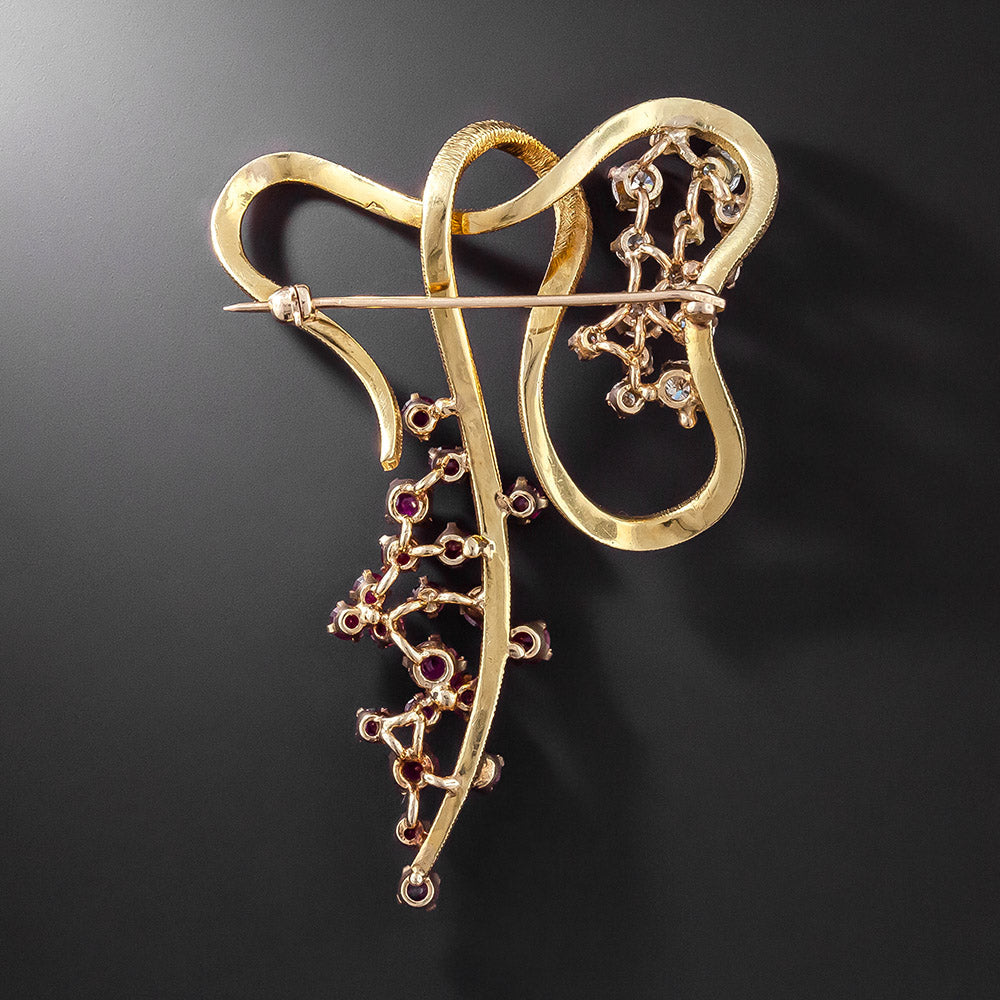 1960s Free-form Ruby and Diamond Brooch - 2