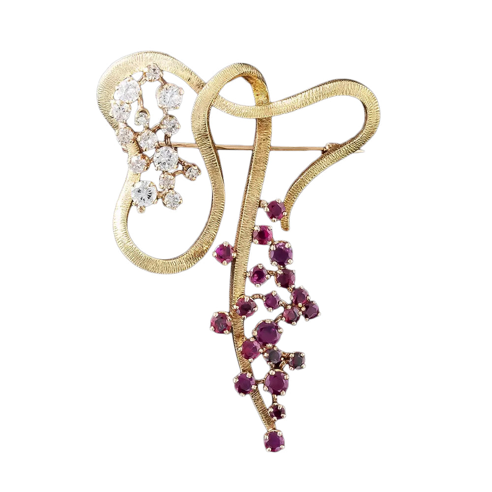 1960s Free-form Ruby and Diamond Brooch - 3