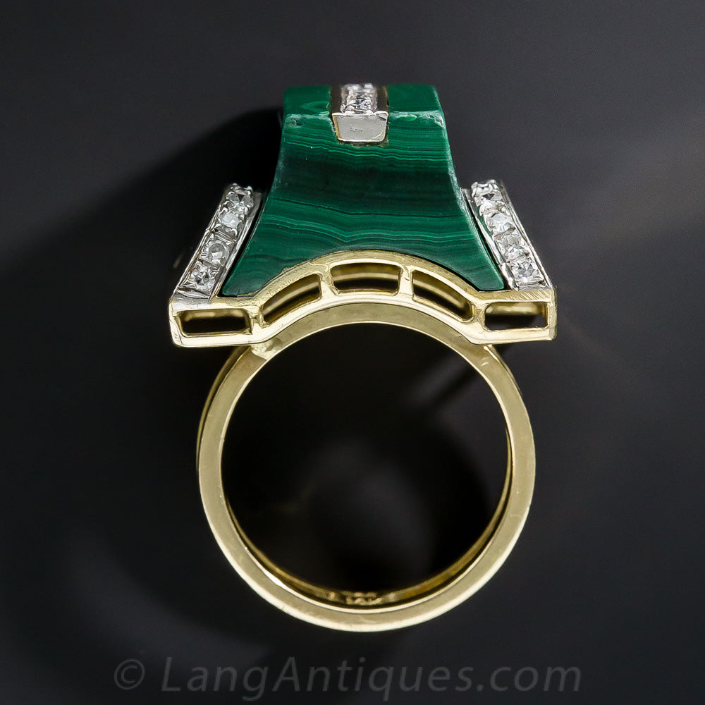 1960s Malachite and Diamond Pagoda Ring - 2