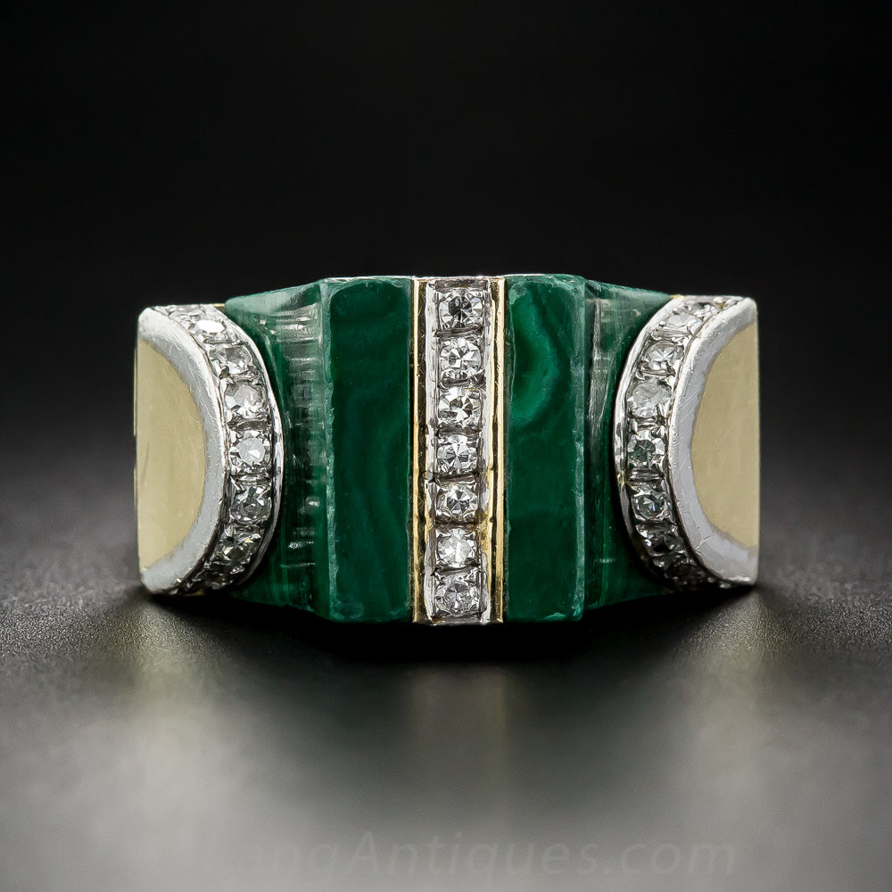 1960s Malachite and Diamond Pagoda Ring - 4