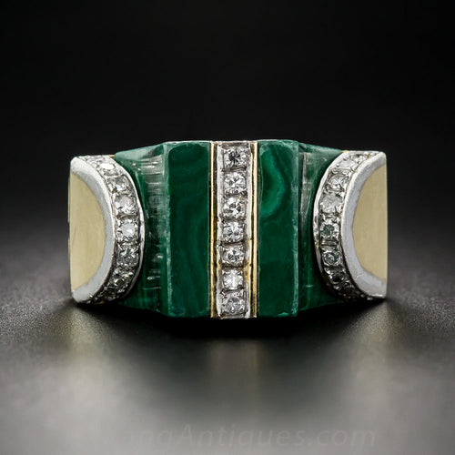 1960s Malachite and Diamond Pagoda Ring - 4