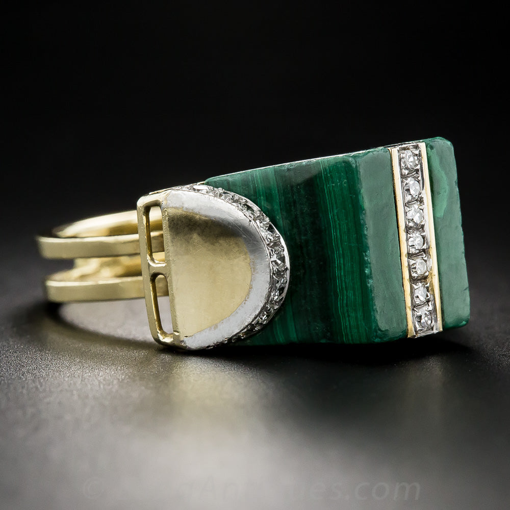 1960s Malachite and Diamond Pagoda Ring - 5