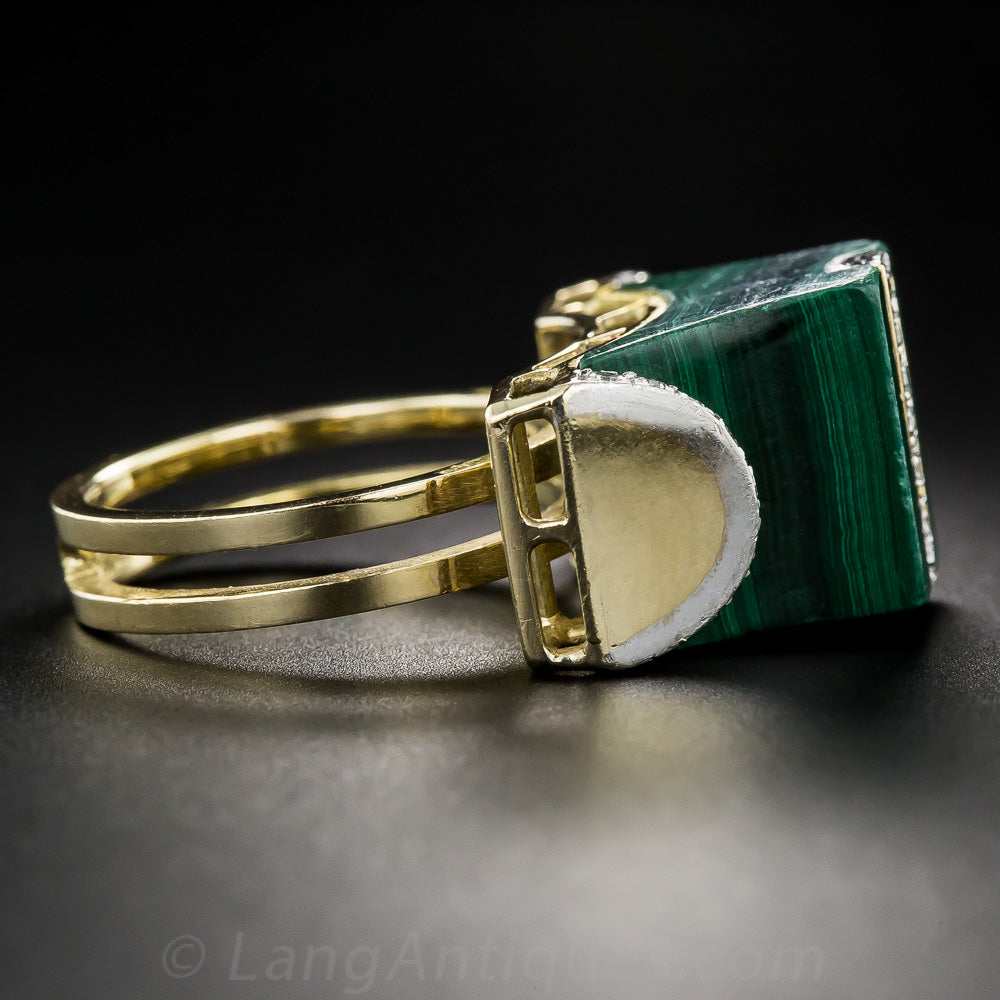 1960s Malachite and Diamond Pagoda Ring - 6