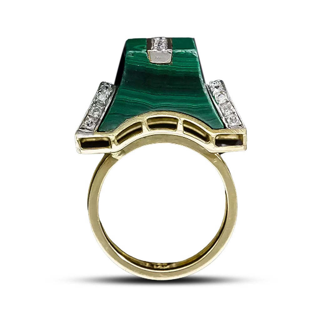 1960s Malachite and Diamond Pagoda Ring - 5