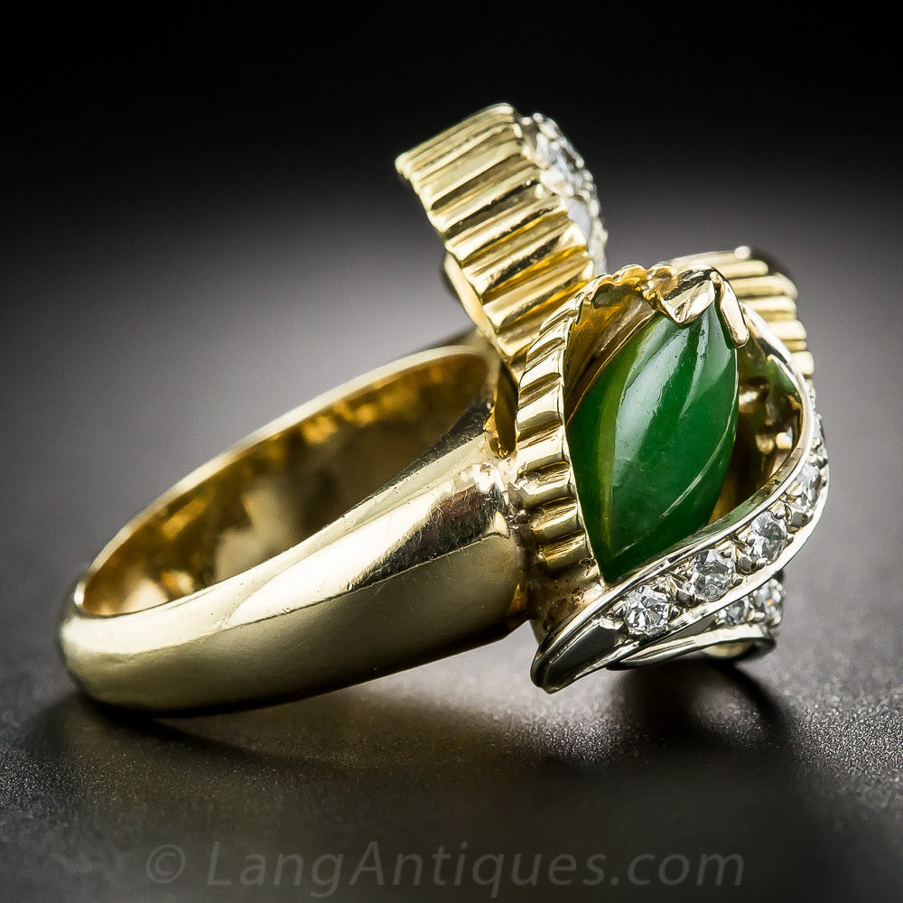 1960s Natural Burmese Jade and Diamond Cocktail Ring - 5
