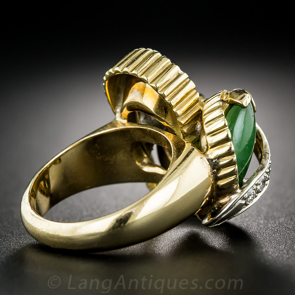 1960s Natural Burmese Jade and Diamond Cocktail Ring - 6