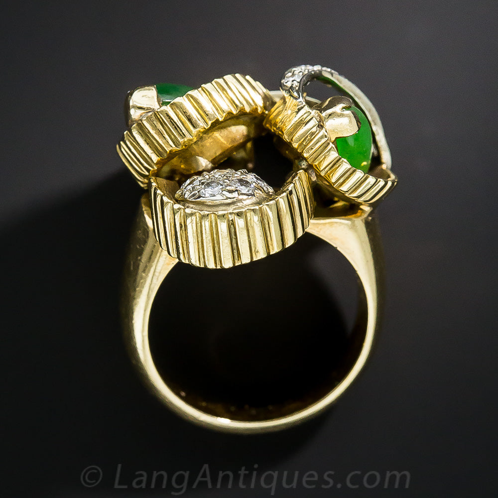 1960s Natural Burmese Jade and Diamond Cocktail Ring - 8