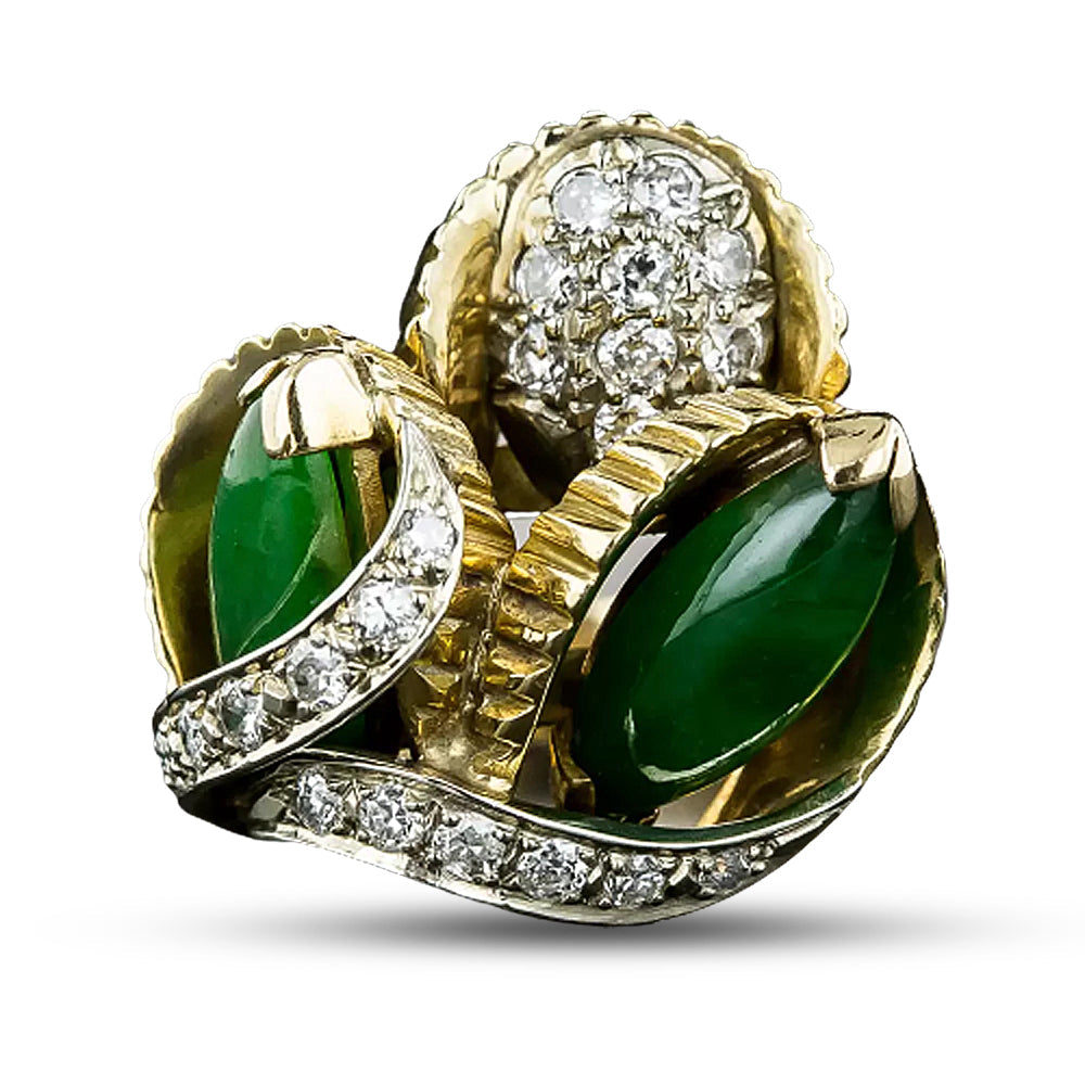 1960s Natural Burmese Jade and Diamond Cocktail Ring - 7
