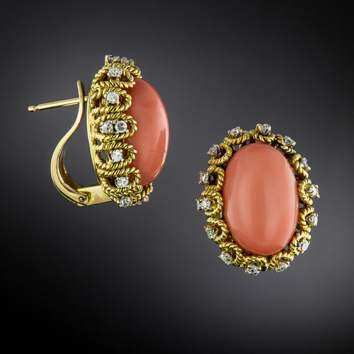 1970s  Coral and Diamond Earrings by Trio - 2