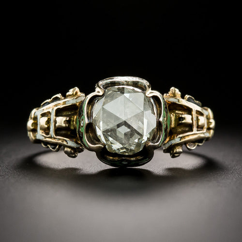 19th Century Renaissance Revival Rose-Cut Diamond and Enamel Ring, Size 8 - 3