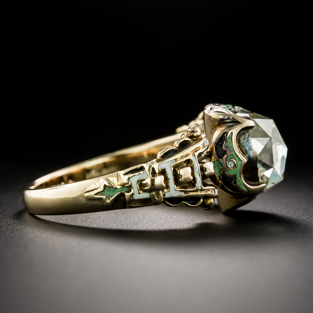 19th Century Renaissance Revival Rose-Cut Diamond and Enamel Ring, Size 8 - 4