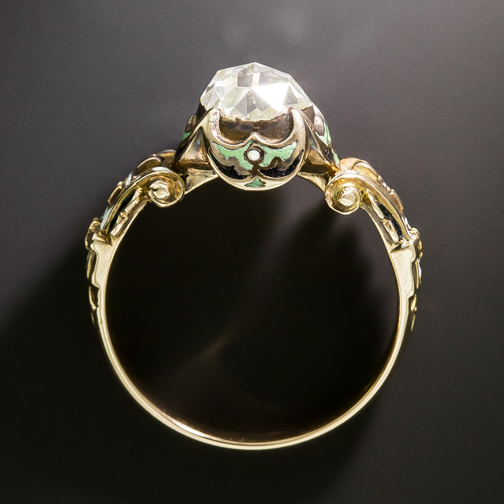 19th Century Renaissance Revival Rose-Cut Diamond and Enamel Ring, Size 8 - 5