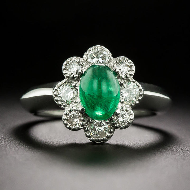 21st Century 1.15 Carat Cabochon Emerald and Diamond Ring